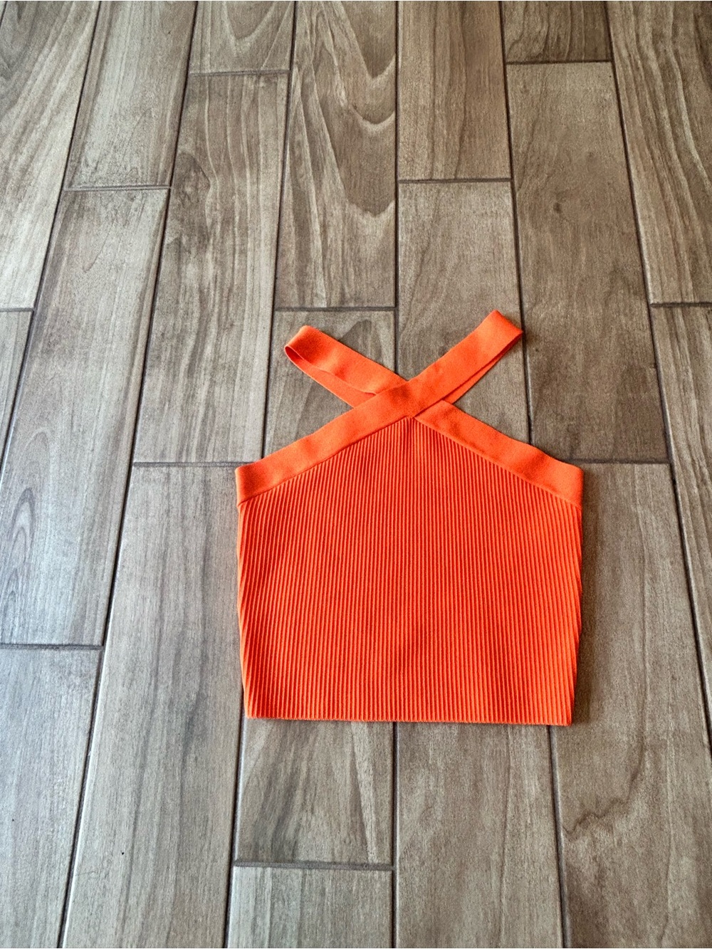Orange Ribbed Cross-Strap Crop Top